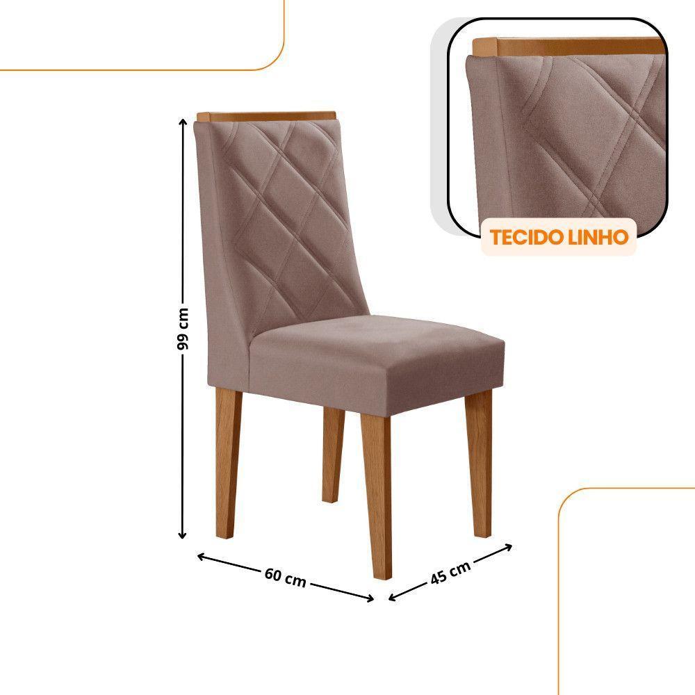 Mesa De Jantar Isadora Tampo MDF 6 Cadeiras Isadora Moderna Linho Capuccino Naturale - 3