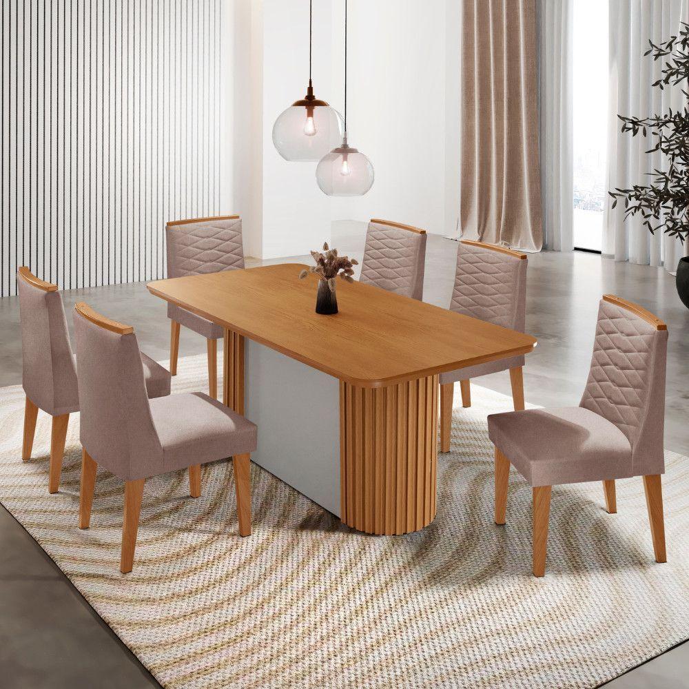 Mesa De Jantar Aspen Com 6 Cadeiras Eloise Moderna Mobília Linho Capuccino Naturale - 1