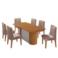 Mesa De Jantar Aspen Com 6 Cadeiras Eloise Moderna Mobília Linho Capuccino Naturale - 2