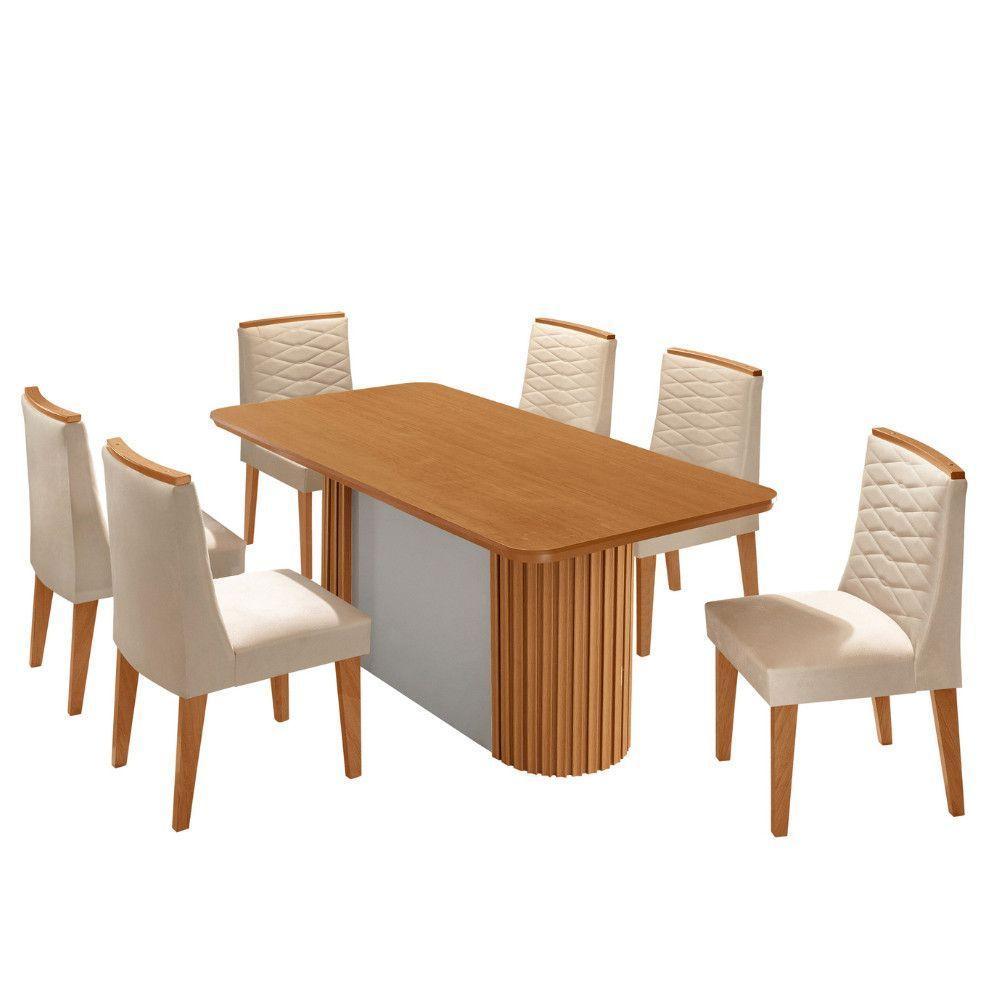 Mesa De Jantar Aspen Com 6 Cadeiras Eloise Moderna Mobília Veludo Creme Naturale - 2