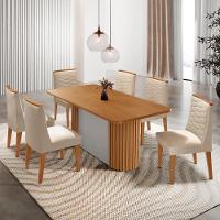 Mesa De Jantar Aspen Com 6 Cadeiras Eloise Moderna Mobília Veludo Creme Naturale - 1
