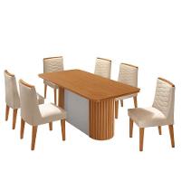 Mesa De Jantar Aspen Com 6 Cadeiras Eloise Moderna Mobília Veludo Creme Naturale - 2
