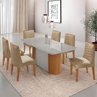 Mesa Jantar Aspen Tampo MDF Vidro 6 Cadeiras Eloise Moderna Turim 07 Off White Naturale - 1