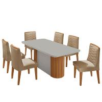 Mesa Jantar Aspen Tampo MDF Vidro 6 Cadeiras Eloise Moderna Turim 07 Off White Naturale - 6