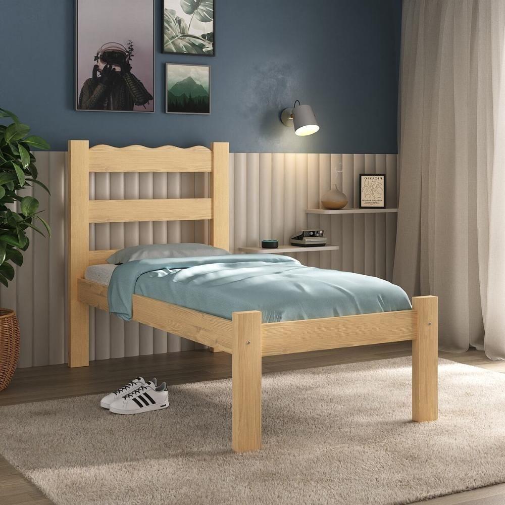 Cama De Solteiro Madeira Maciça Com Colchão Incluso Multimóveis CR35256 - Natural - 1