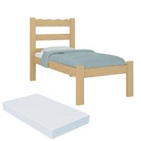 Cama De Solteiro Madeira Maciça Com Colchão Incluso Multimóveis CR35256 - Natural - 2