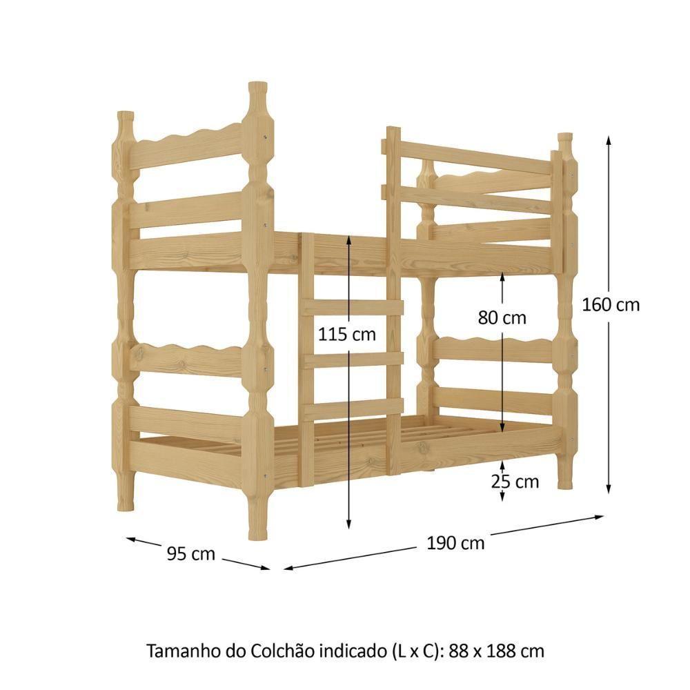 Beliche Madeira Maciça Para Colchão 78/88 X 188cm Porto Multimóveis VCR4138 - Natural - 4