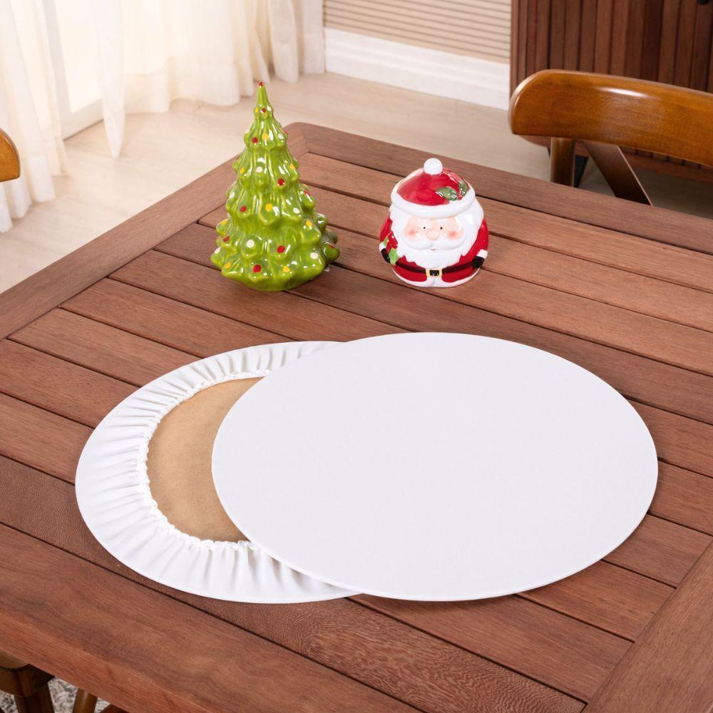 Sousplat Capa E Base Mdf Basic Liso 35cm Diâmetro Tecido Oxford 100% Poliéster - Palha - 1