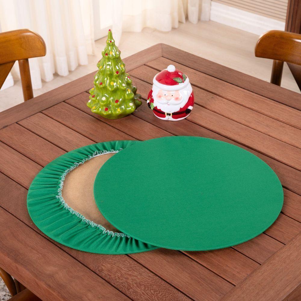 Sousplat Capa E Base Mdf Basic Liso 35cm Diâmetro Tecido Oxford 100% Poliéster - Verde - 1