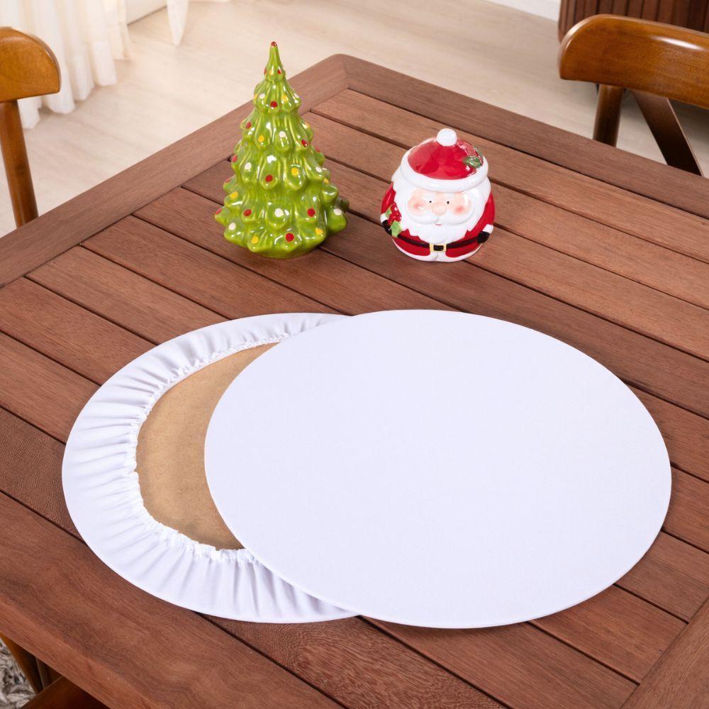 Sousplat Capa E Base Mdf Basic Liso 35cm Diâmetro Tecido Oxford 100% Poliéster - Branco - 1