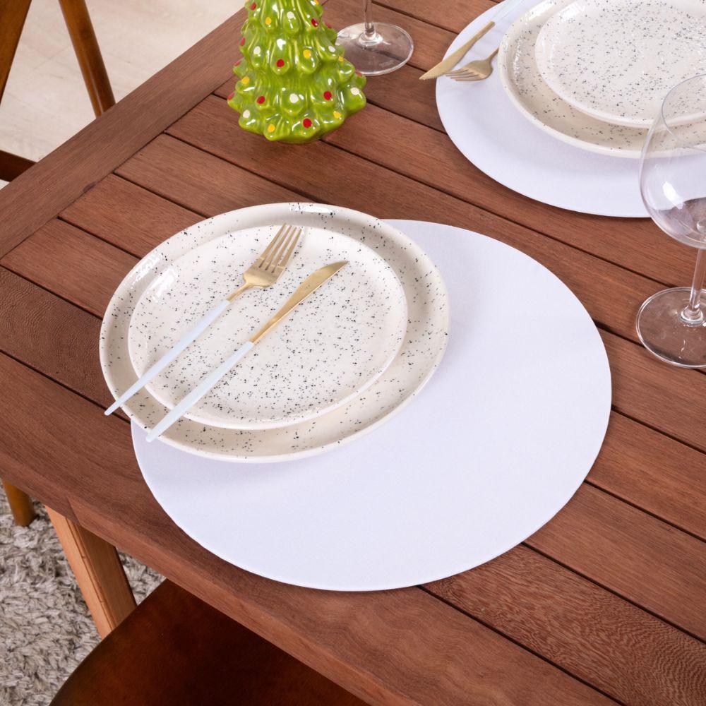 Sousplat Capa E Base Mdf Basic Liso 35cm Diâmetro Tecido Oxford 100% Poliéster - Branco - 3