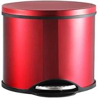 Lixeira Vermelha Inox Cesto Lixo Removivel Com Pedal Aco Inoxidavel Decorativa Redonda Premium - 3