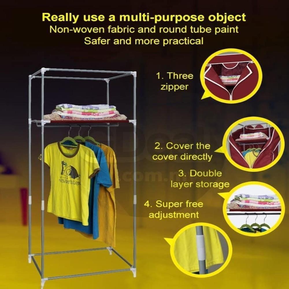 Guarda Roupa Com Ziper Cabideiro Portatil Arara Organizador Prateleira Multiuso Praia Camping Azul - 5