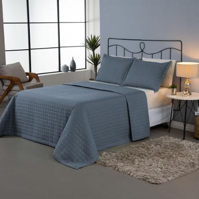 Kit Cobre Leito Matelado Copacabana 3 Peças Queen 100% Poliéster Percal 300 Fios - Azul