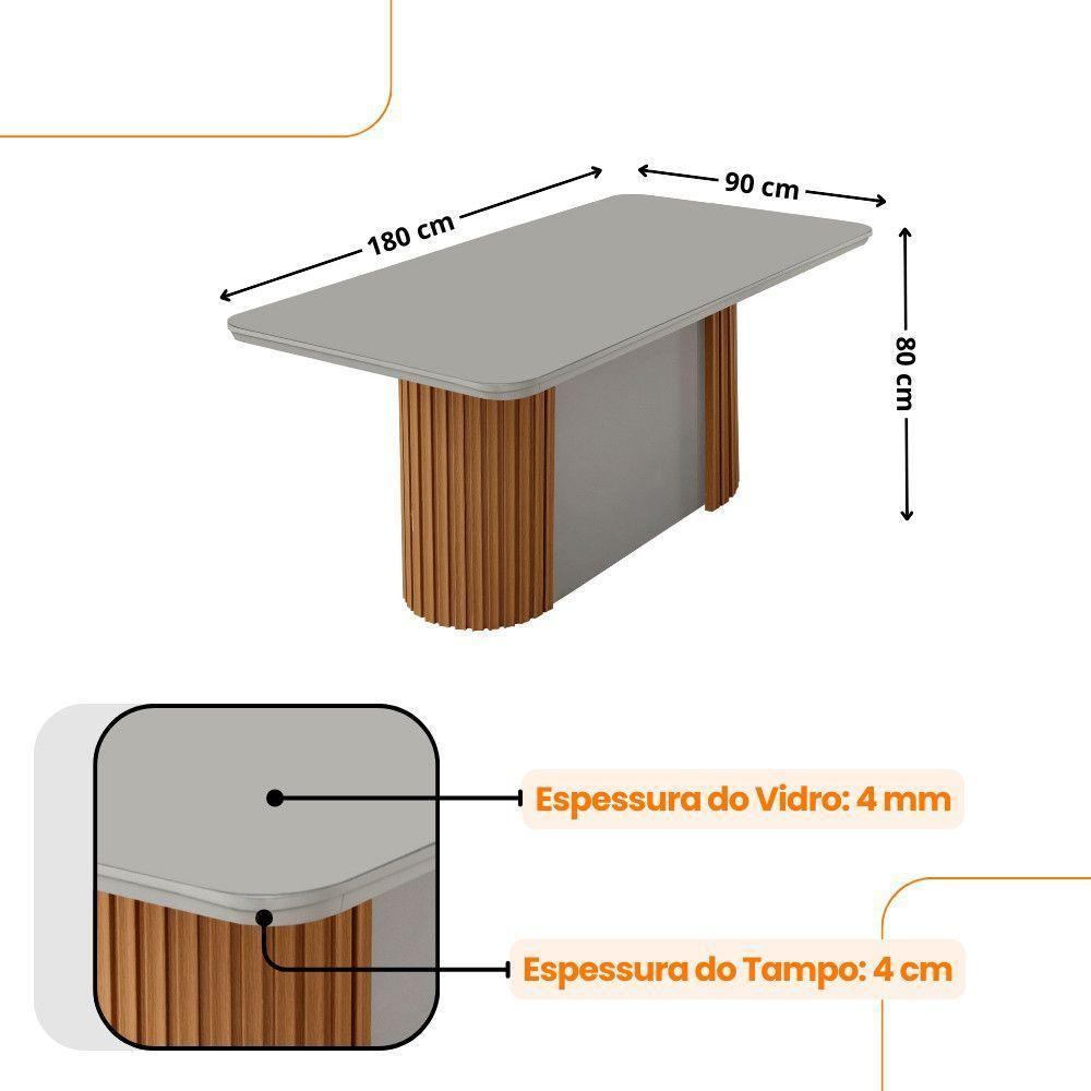Mesa Jantar Aspen Tampo MDF Vidro 6 Cadeiras Eloise Moderna Linho Capuccino Off White Naturale - 4