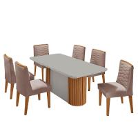 Mesa Jantar Aspen Tampo MDF Vidro 6 Cadeiras Eloise Moderna Linho Capuccino Off White Naturale - 2