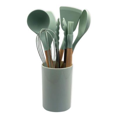 Conjunto De Utensilios Silicone 8 Pecas Fouet Concha Pincel Pegador Verde Claro