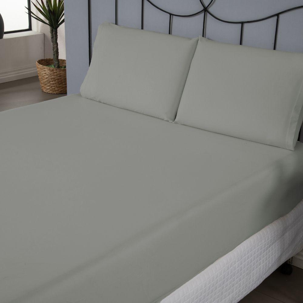 Jogo De Lençol Dia A Dia Liso 3 Peças Queen 80% Algodão / 20% Poliéster Percal 140 Fios - Cinza - 3
