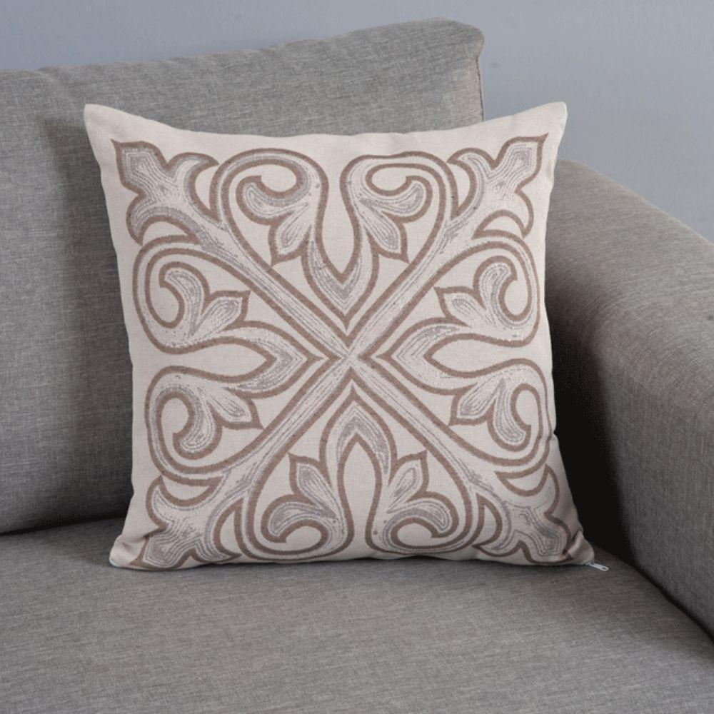 Capa Para Almofada Grécia 1 Peça 45cm X 45cm 60% Algodão - 40% Poliéster Tecido Jacquard Com Zíper - Cáqui - 1