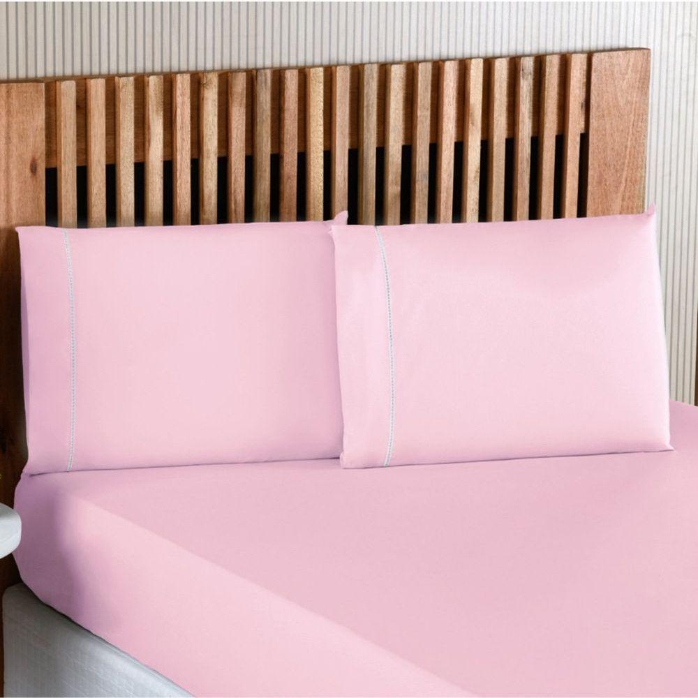 Jogo De Lençol Casal Padrão Percal 200 Fios 100% Algodão 3 Peças - Rosa - 2