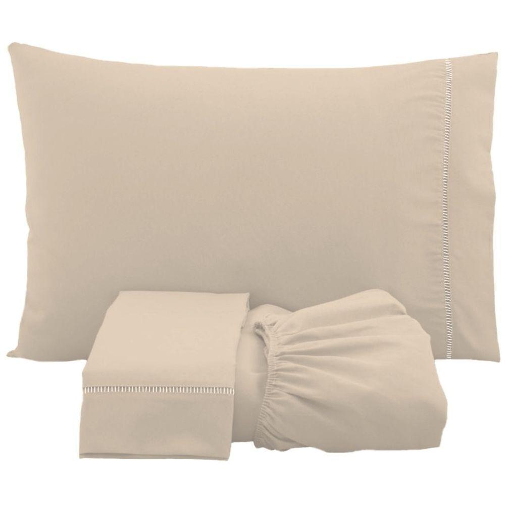 Jogo De Lençol Solteiro Percal 200 Fios 100% Algodão 3 Peças - Caqui - 1