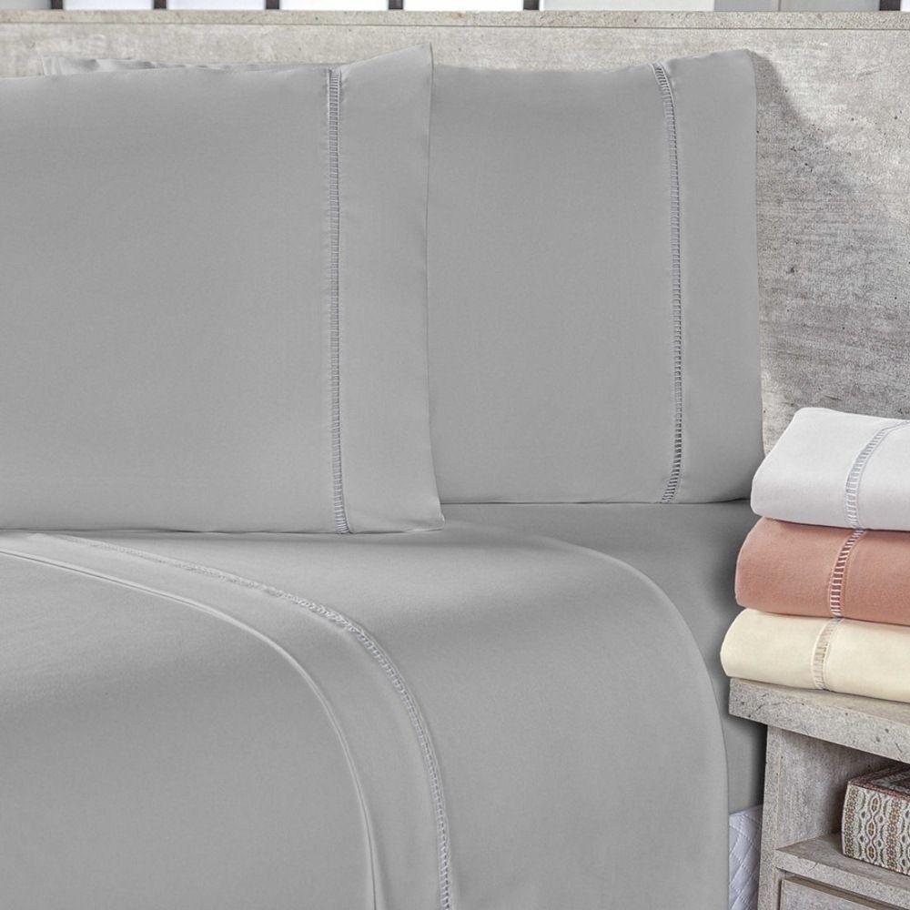 Jogo De Lençol Queen 400 Fios Micropercal Toque De Algodão 3 Peças - Cinza - 1