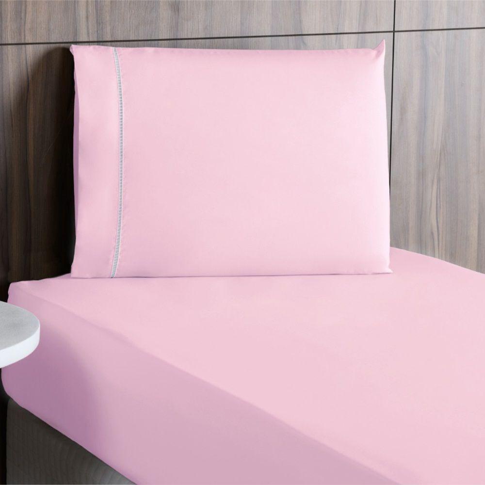 Jogo De Lençol Solteiro Percal 200 Fios 100% Algodão 2 Peças - Rosa - 2