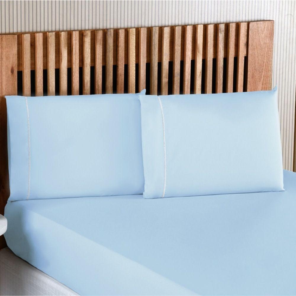 Jogo De Lençol King Percal 200 Fios 100% Algodão 3 Peças - Azul - 2