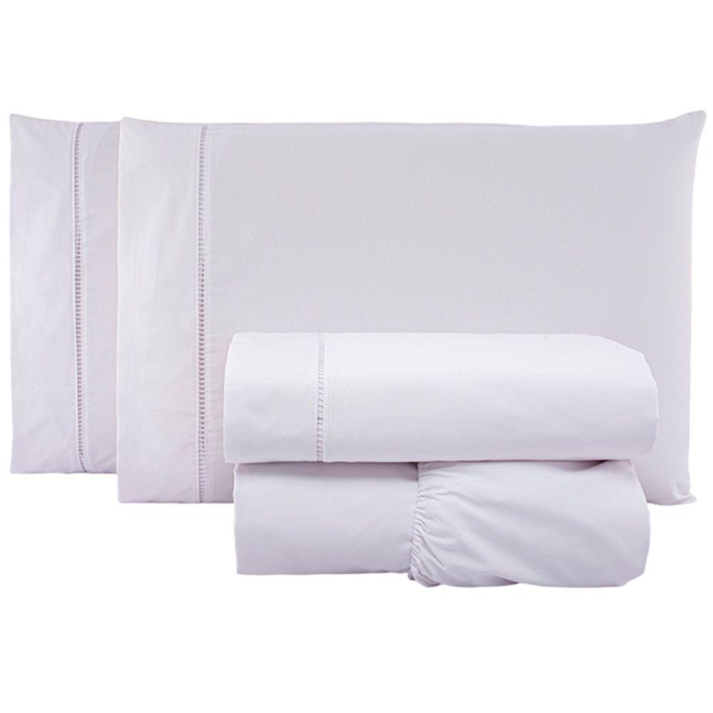 Jogo De Lençol Queen Percal 200 Fios 100% Algodão 4 Peças - Branco - 1