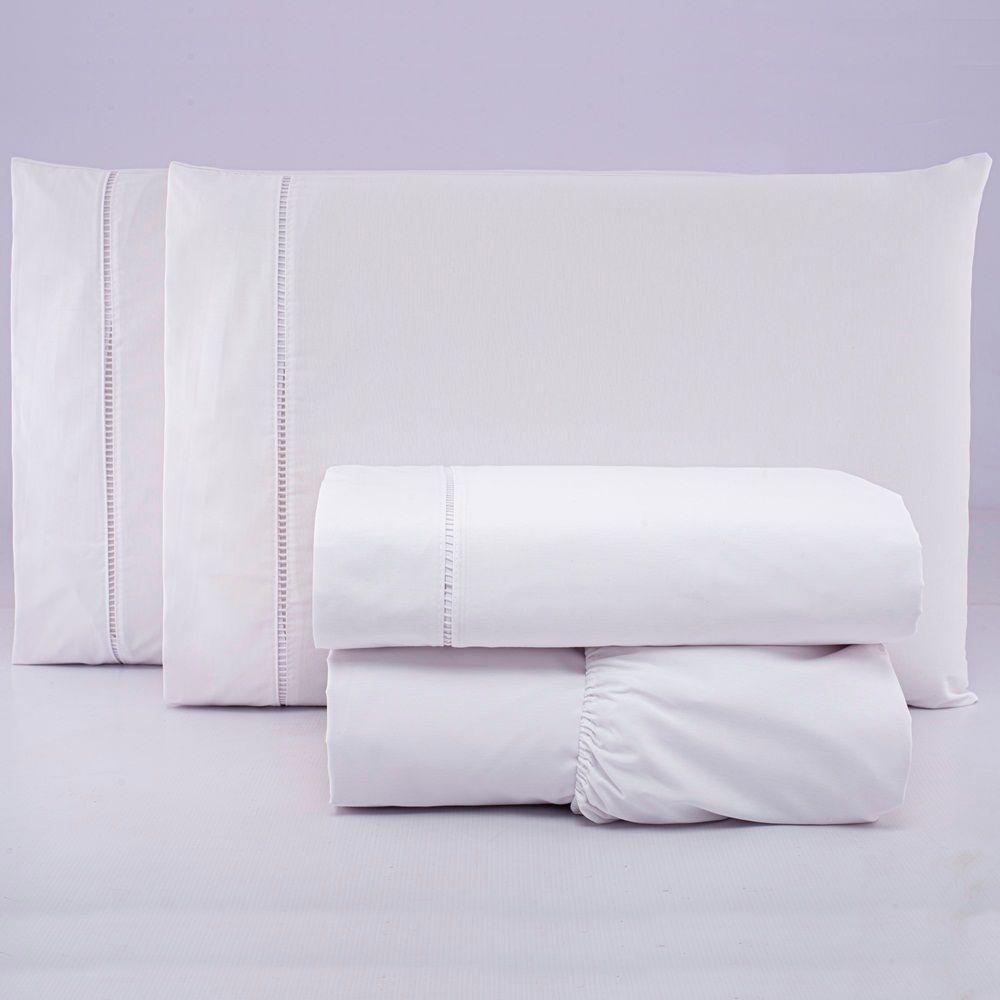 Jogo De Lençol Queen Percal 200 Fios 100% Algodão 4 Peças - Branco - 2