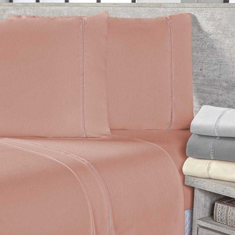 Jogo De Lençol Queen 400 Fios Micropercal Toque De Algodão 3 Peças - Rose - 1