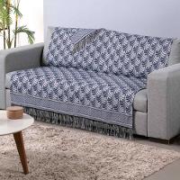 Xale Para Sofá Com Franja Luxor 1 Peça 2,10m X 1,35m 60% Algodão - 40% Poliéster Tecido Jacquard - Azul Palmeira - 2