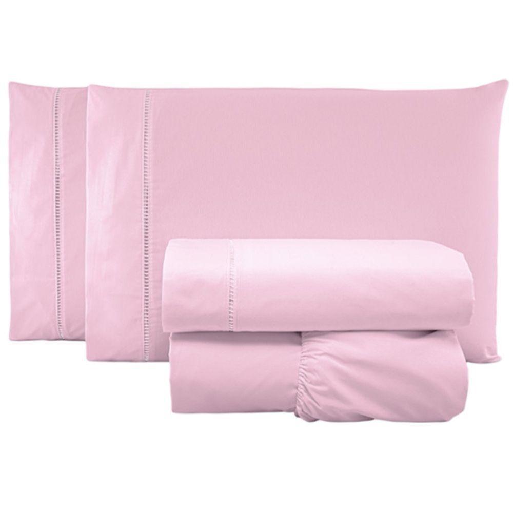 Jogo De Lençol King Percal 200 Fios 100% Algodão 4 Peças - Rosa - 1