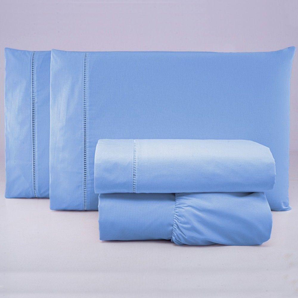 Jogo De Lençol King Percal 200 Fios 100% Algodão 4 Peças - Azul - 2