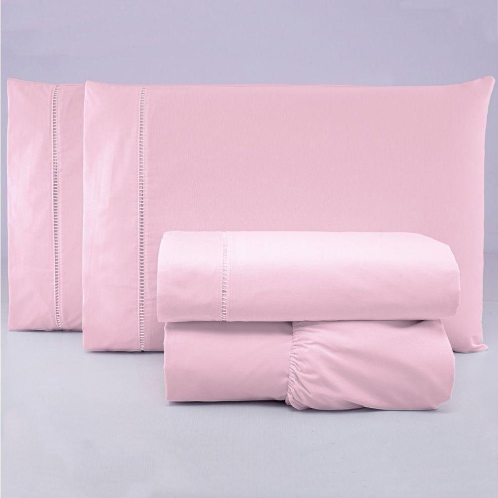 Jogo De Lençol Casal Padrão Percal 200 Fios 100% Algodão 4 Peças - Rosa - 2