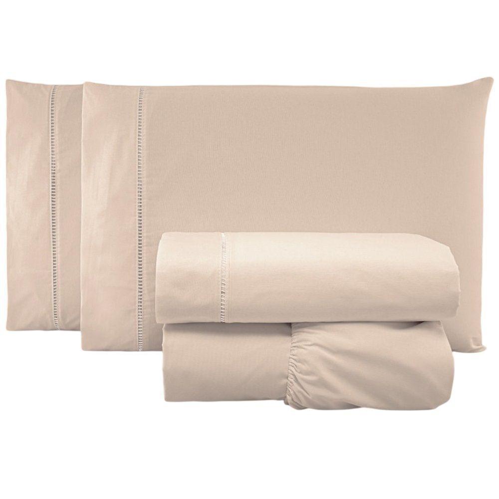 Jogo De Lençol King Percal 200 Fios 100% Algodão 4 Peças - Caqui - 1