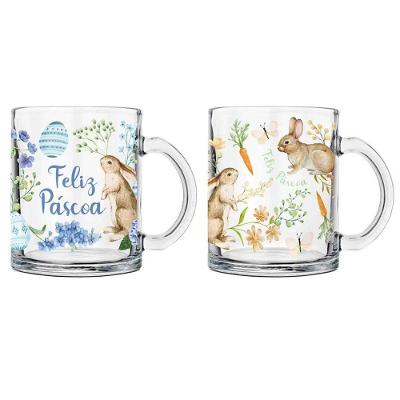 Caneca Decorada De Pascoa De Vidro 320ml Multiart