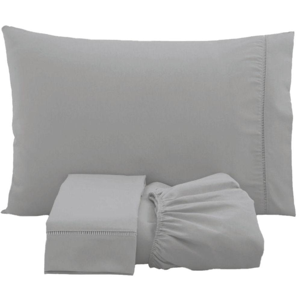 Jogo De Lençol Solteiro Percal 200 Fios 100% Algodão 3 Peças - Cinza - 1