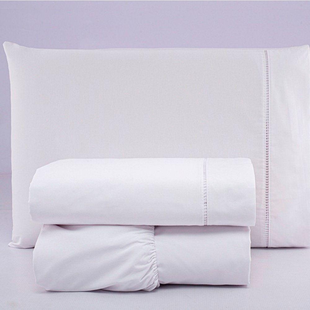 Jogo De Lençol Solteiro Percal 200 Fios 100% Algodão 3 Peças - Branco - 2