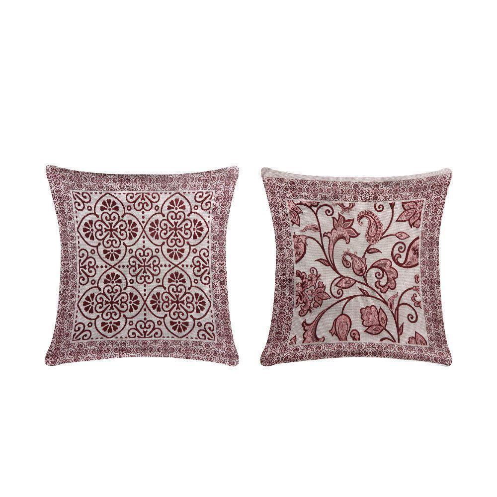 Capa Para Almofada Grécia 1 Peça 45cm X 45cm 60% Algodão 40% Poliéster Tecido Jacquard Com Zíper - Vinho - 2