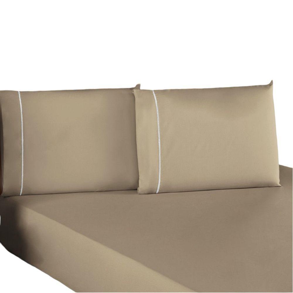 Jogo De Lençol Queen Percal 200 Fios 100% Algodão 3 Peças - Caqui - 1