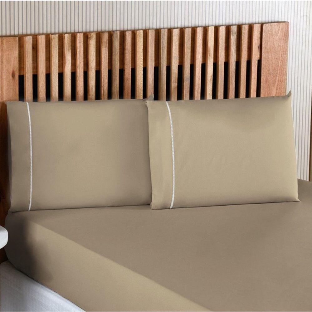 Jogo De Lençol Queen Percal 200 Fios 100% Algodão 3 Peças - Caqui - 2