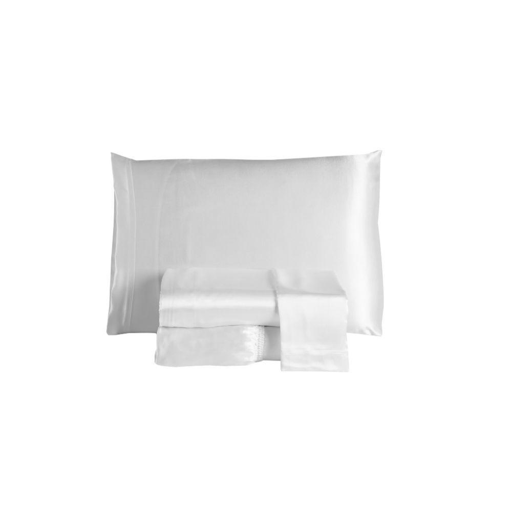 Jogo De Lençol Sublime 4 Peças Casal 100% Poliéster Tecido Cetim Charmousse - Branco - 1