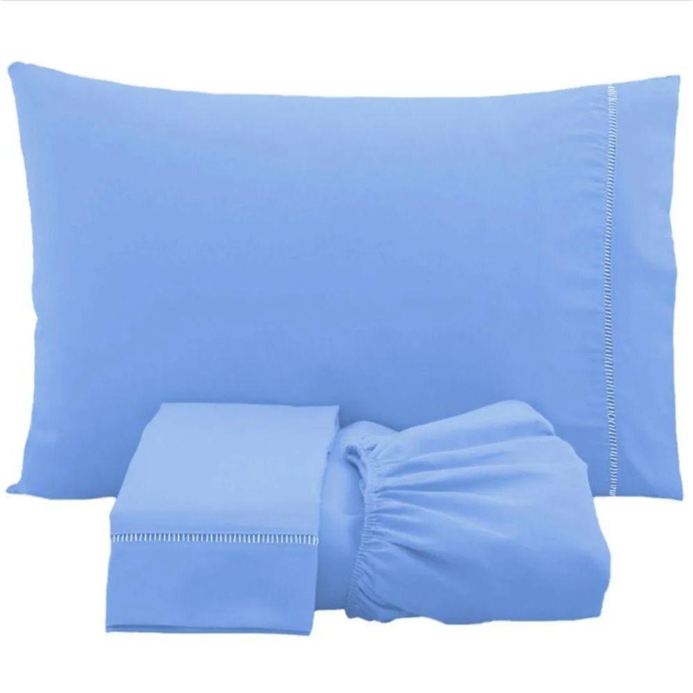 Jogo De Lençol Solteiro Percal 200 Fios 100% Algodão 3 Peças - Azul - 1