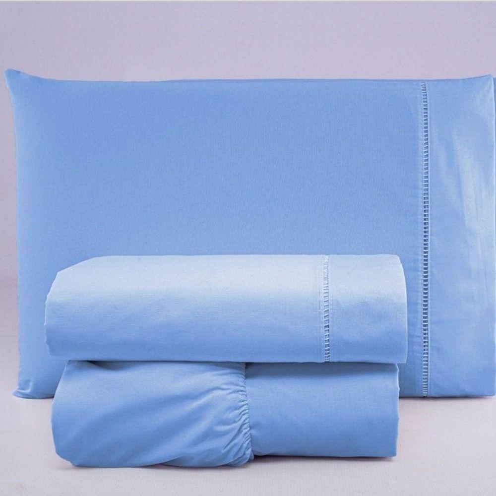 Jogo De Lençol Solteiro Percal 200 Fios 100% Algodão 3 Peças - Azul - 2