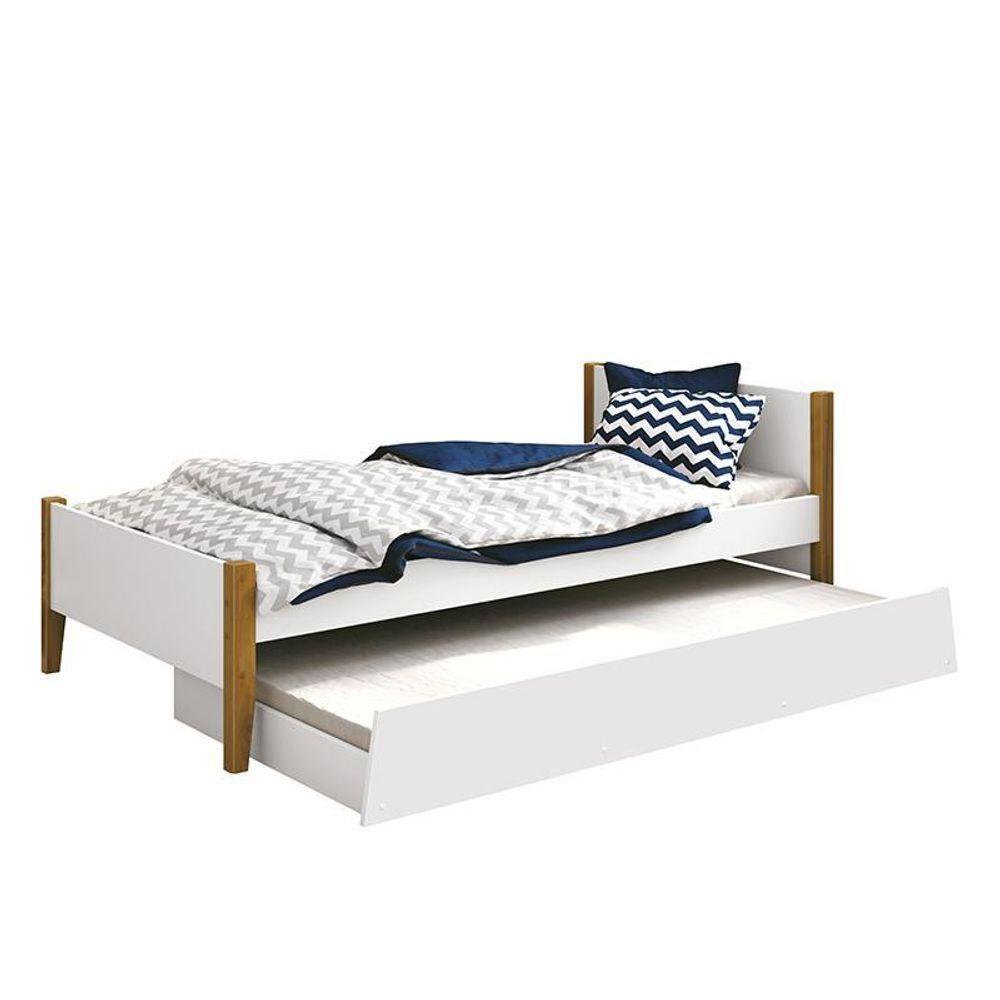 Bicama Solteiro Simba Branco Fosco Com Pés Amadeirado - Reller Móveis Branco Fosco - 1