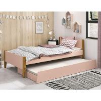 Bicama Solteiro Simba Rosa Fosco Com Pés Amadeirado E Colchões D20 E D33 - Reller Móveis Rosa Fosco - 3