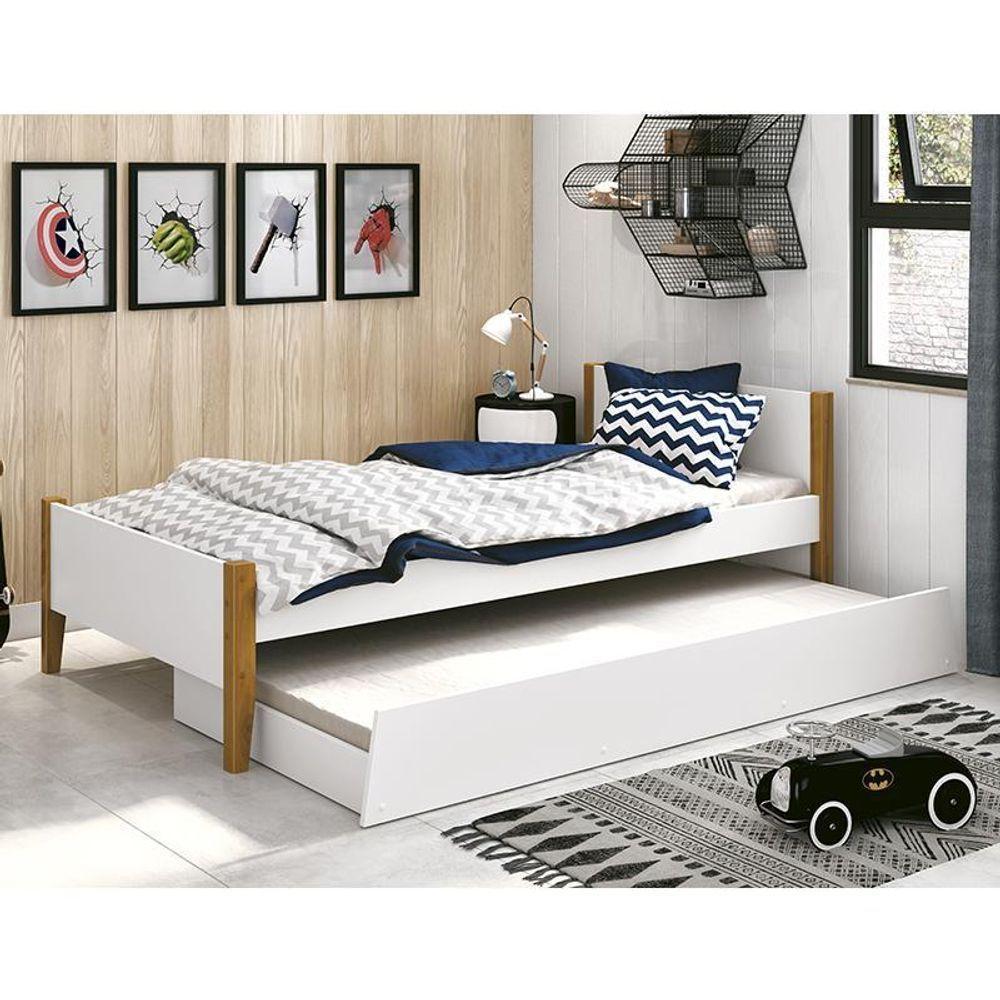 Bicama Solteiro Simba Branco Fosco Com Pés Amadeirado E Colchões D20 E D33 - Reller Móveis Branco Fosco - 6
