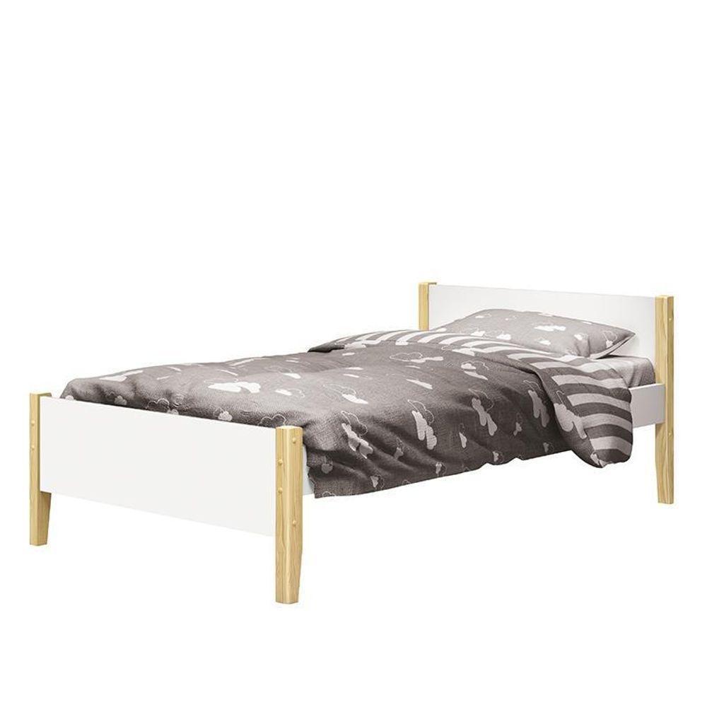 Bicama Solteiro Simba Branco Fosco Com Pés Madeira Natural E Colchões D20 E D33 - Reller Móveis Branco Fosco - 5