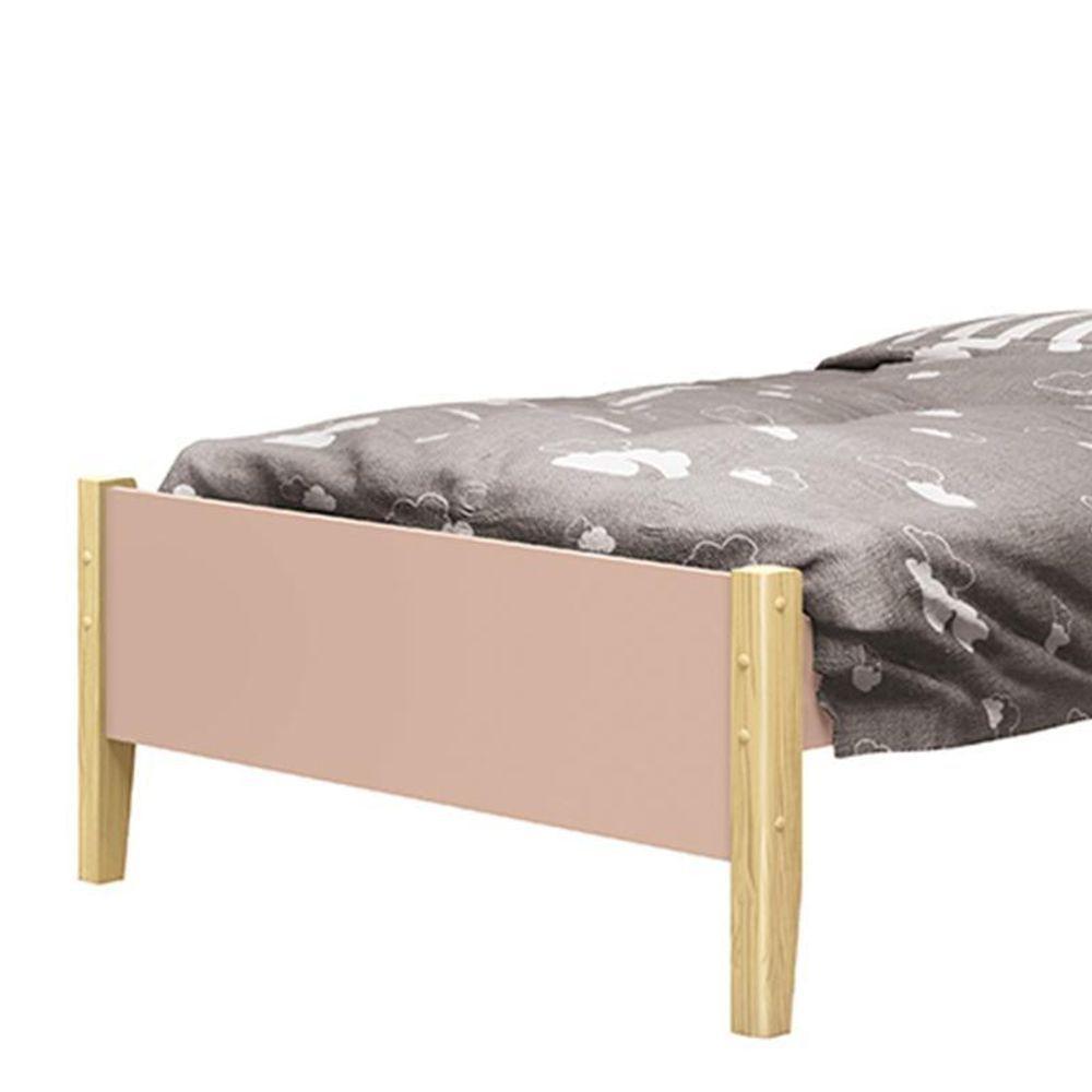 Bicama Solteiro Simba Rosa Fosco Com Pés Madeira Natural E Colchões D20 E D33 - Reller Móveis Rosa Fosco - 6